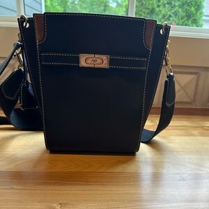 Lee Radziwill Double Bucket bag-black leather with brass hardware